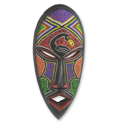 Alternate image for Unique Beaded Wood African Mask Handmade in Ghana Meton Ade Pa