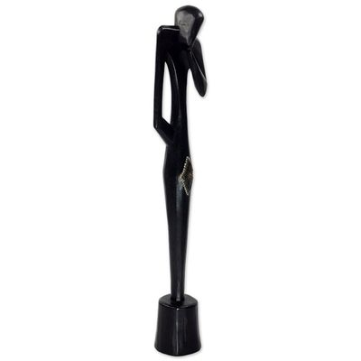 Alternate image for Hand Carved Sese Wood and Brass Sculpture from Ghana Dwenewoho Statue II