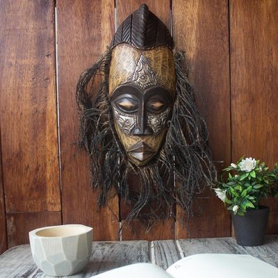 Alternate image for Original African Tribal Dance Mask Crafted in Wood and Metal Frafra Dancer
