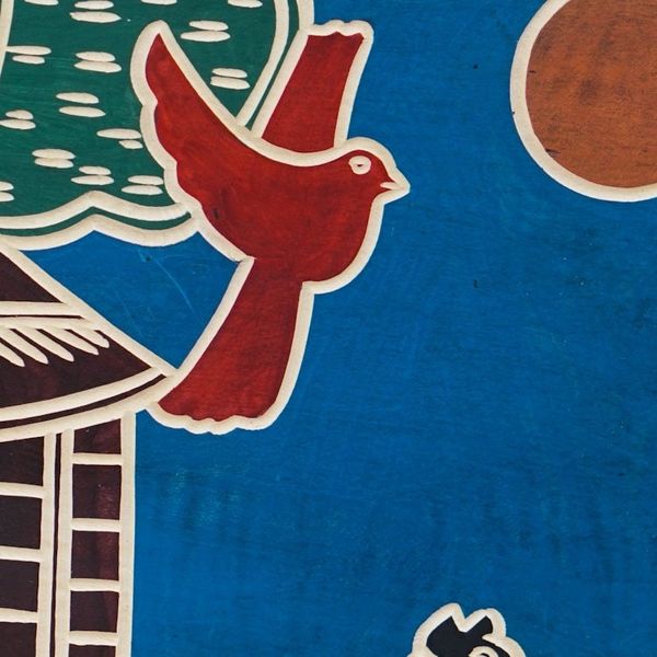 Alternate image for Painted Hand-Carved Sese Wood Wall Art in Blue Base Hue Blue Cottage