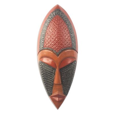 Alternate image for Hand Carved Wood and Metal African Mask Beautiful Queen