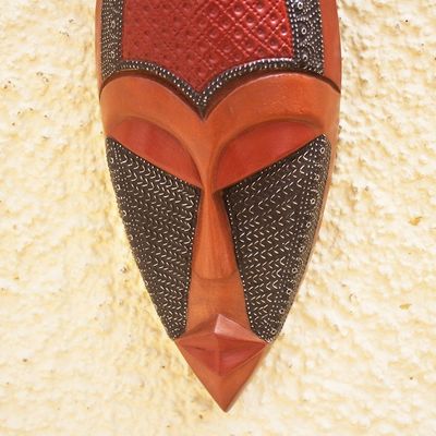 Alternate image for Hand Carved Wood and Metal African Mask Beautiful Queen