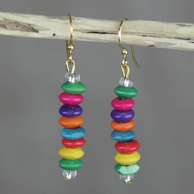 Alternate image for Multi-Color Wood Disc Beaded Dangle Earrings from Ghana Stacked Color