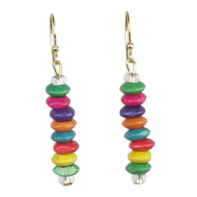 Alternate image for Multi-Color Wood Disc Beaded Dangle Earrings from Ghana Stacked Color