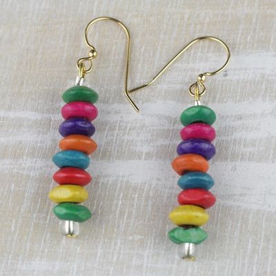 Alternate image for Multi-Color Wood Disc Beaded Dangle Earrings from Ghana Stacked Color