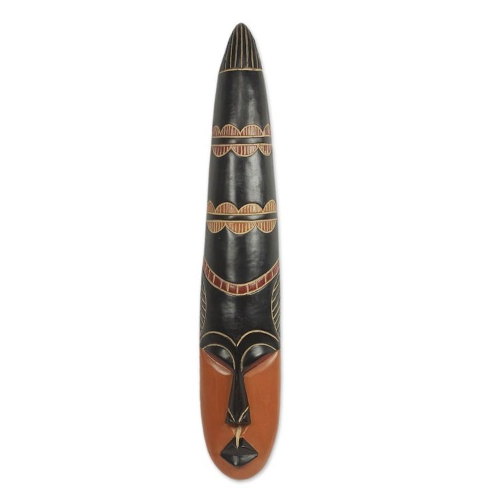 Long African Wood Mask for Wall in Hand Carved Wood 'African Beauty'