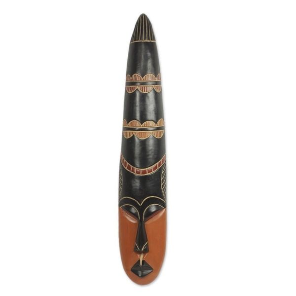 Alternate image for Long African Wood Mask for Wall in Hand Carved Wood African Beauty