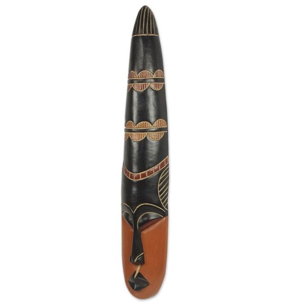 Alternate image for Long African Wood Mask for Wall in Hand Carved Wood African Beauty