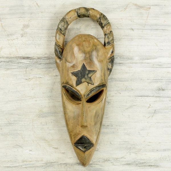 Alternate image for Rustic Hand Carved Sese Wood African Mask Rising Star