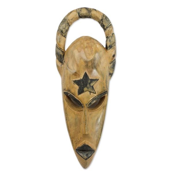 Alternate image for Rustic Hand Carved Sese Wood African Mask Rising Star