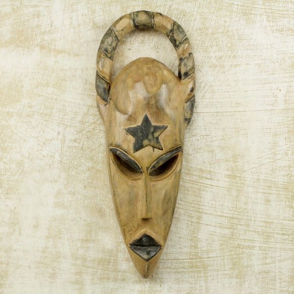Alternate image for Rustic Hand Carved Sese Wood African Mask Rising Star