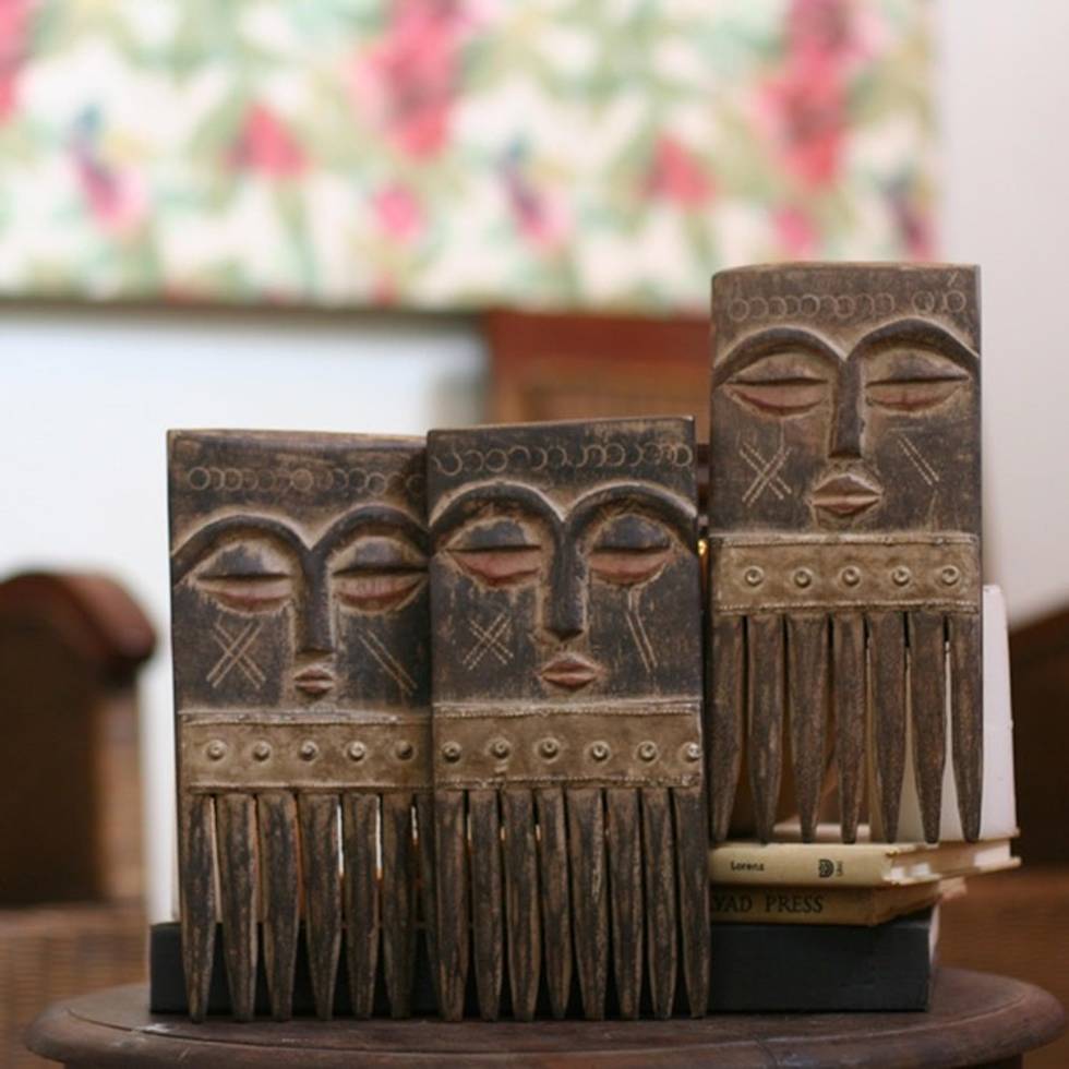 Handcrafted Wood Wall Combs Set of 3 'Ashanti Wisdom'