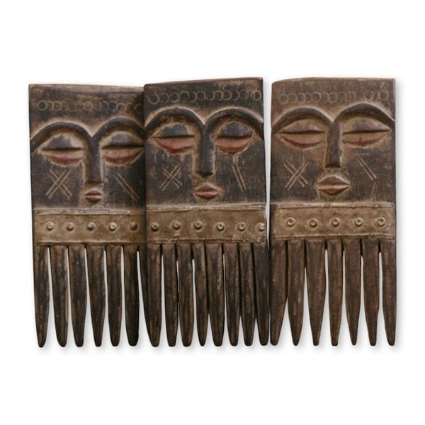 Alternate image for Handcrafted Wood Wall Combs Set of 3 Ashanti Wisdom
