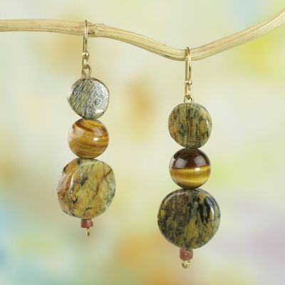 Alternate image for Tigers Eye and Soapstone Dangle Earrings from Ghana Stormy Eyes