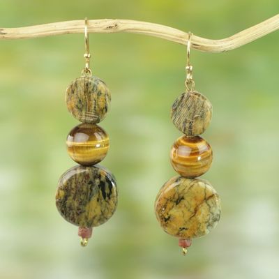 Alternate image for Tigers Eye and Soapstone Dangle Earrings from Ghana Stormy Eyes