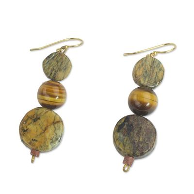 Alternate image for Tigers Eye and Soapstone Dangle Earrings from Ghana Stormy Eyes