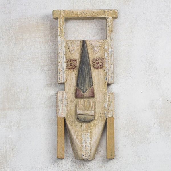 Alternate image for Rustic African Wood Mask in Beige from Ghana Anuonyam