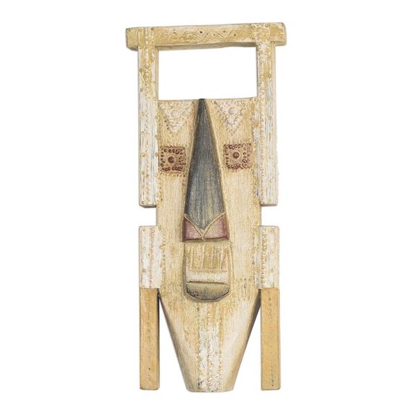 Alternate image for Rustic African Wood Mask in Beige from Ghana Anuonyam