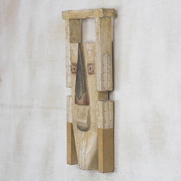Alternate image for Rustic African Wood Mask in Beige from Ghana Anuonyam