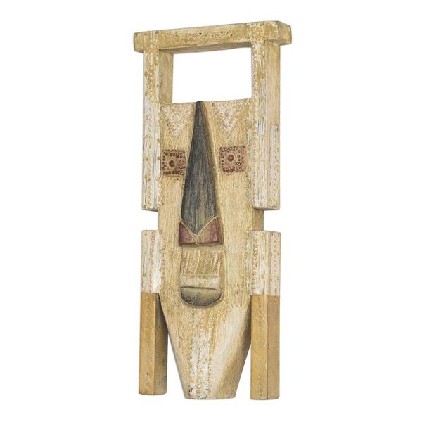 Alternate image for Rustic African Wood Mask in Beige from Ghana Anuonyam