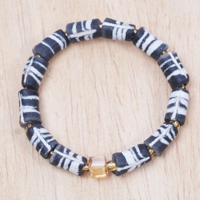 Alternate image for Eco-Friendly Black Recycled Beaded Stretch Bracelet Midnight Abifao