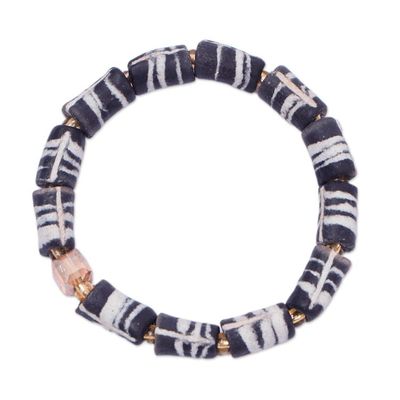 Alternate image for Eco-Friendly Black Recycled Beaded Stretch Bracelet Midnight Abifao