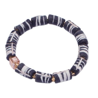 Alternate image for Eco-Friendly Black Recycled Beaded Stretch Bracelet Midnight Abifao