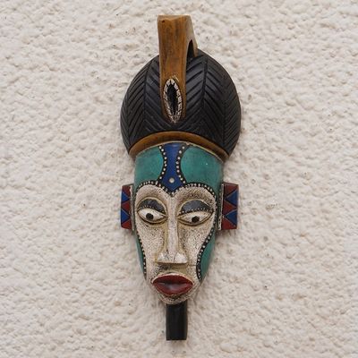 Alternate image for Handmade African Wood Mask in Blue from Ghana Benevolent Emiyi