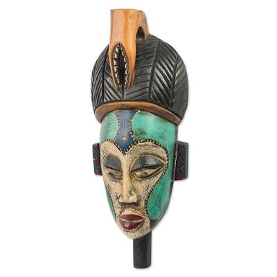 Alternate image for Handmade African Wood Mask in Blue from Ghana Benevolent Emiyi