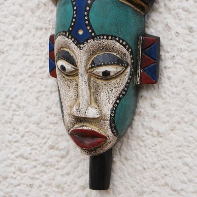Alternate image for Handmade African Wood Mask in Blue from Ghana Benevolent Emiyi