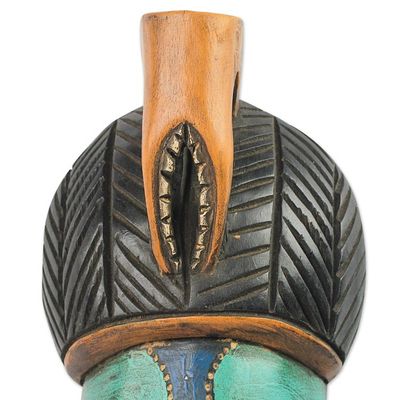 Alternate image for Handmade African Wood Mask in Blue from Ghana Benevolent Emiyi