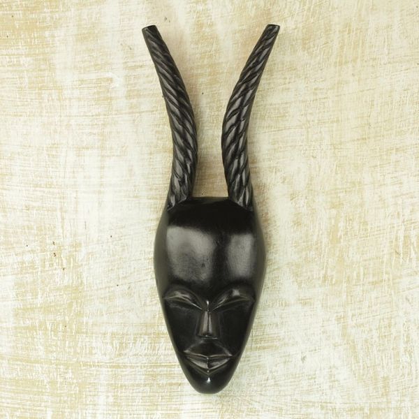 Alternate image for Handmade Ashanti Wood Mask Woman Warrior