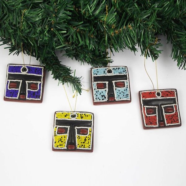 Alternate image for Handmade Sese Wood Holiday Ornaments Set of 4 Fante Head