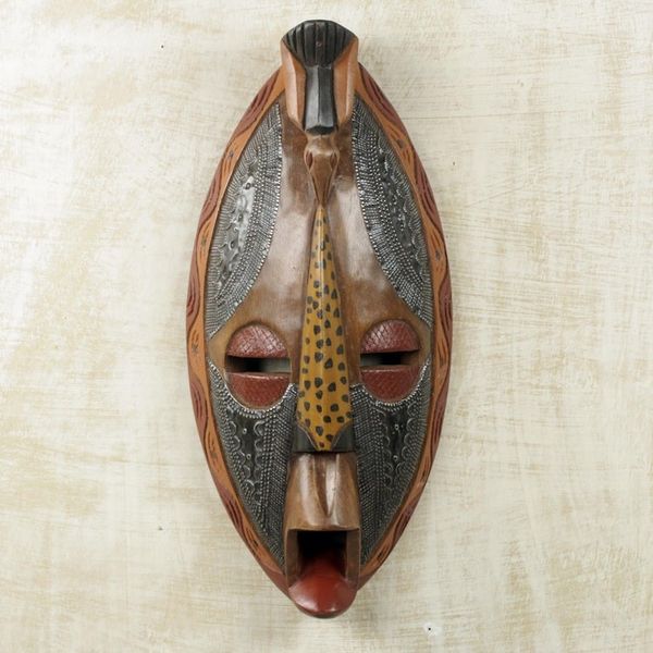 Alternate image for Artisan Crafted Authentic African Mask with Repousse God Has Heard Me