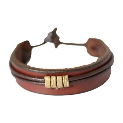 Alternate image for Mens Unique Leather Wristband Bracelet Stand Together in Brown