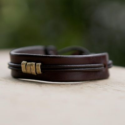 Alternate image for Mens Unique Leather Wristband Bracelet Stand Together in Brown