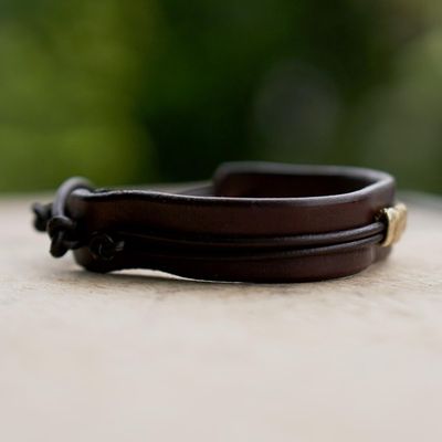 Alternate image for Mens Unique Leather Wristband Bracelet Stand Together in Brown