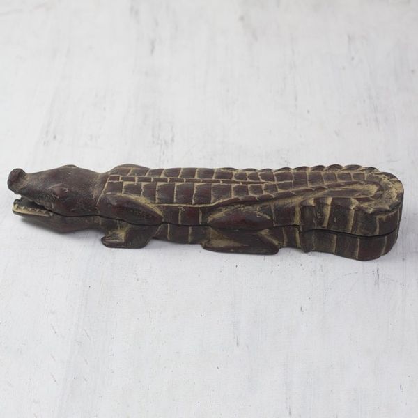 Alternate image for Crocodile Shaped Oware Table Game Carved by Hand Crocodiles Challenge