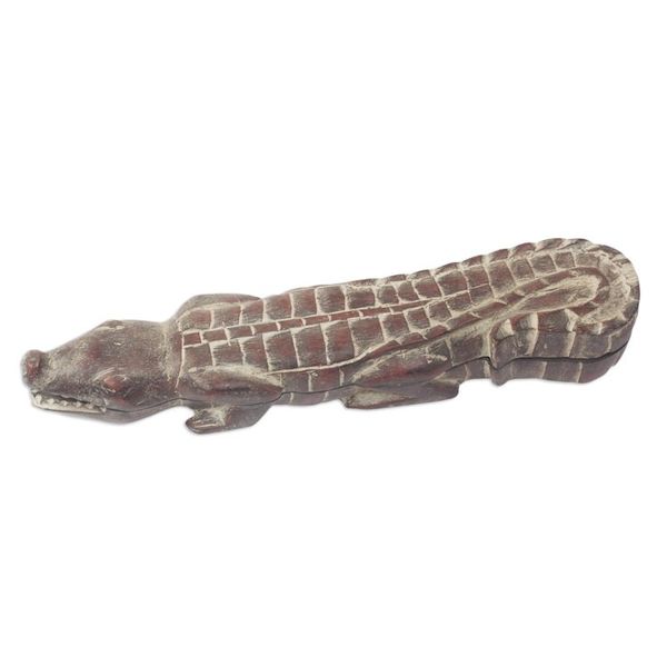 Alternate image for Crocodile Shaped Oware Table Game Carved by Hand Crocodiles Challenge