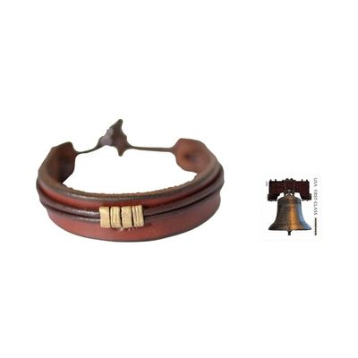 Alternate image for Mens Unique Leather Wristband Bracelet Stand Together in Brown
