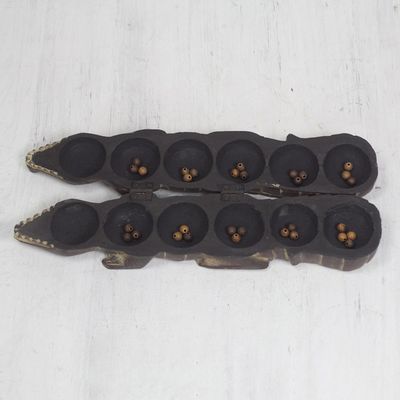 Alternate image for Crocodile Shaped Oware Table Game Carved by Hand Crocodiles Challenge