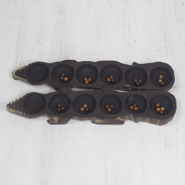 Alternate image for Crocodile Shaped Oware Table Game Carved by Hand Crocodiles Challenge