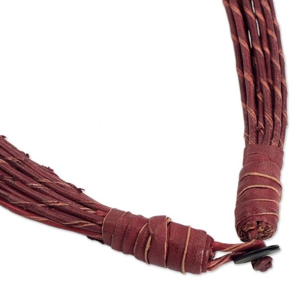 Alternate image for Handmade Red Leather Necklace with Horn and Bone Pendants Sougri Paprika