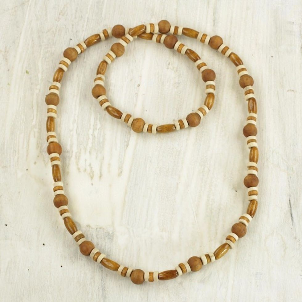 Hand Crafted Sese Wood Beaded Necklace by Ghanaian Artisans 'Adipa Joy'