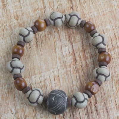 Alternate image for Mens Terracotta and Wood Beaded Stretch Bracelet from Ghana Bold Adventurer