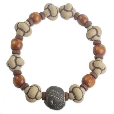 Alternate image for Mens Terracotta and Wood Beaded Stretch Bracelet from Ghana Bold Adventurer