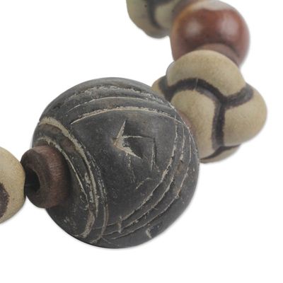 Alternate image for Mens Terracotta and Wood Beaded Stretch Bracelet from Ghana Bold Adventurer