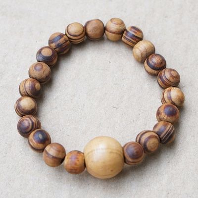 Alternate image for Handcrafted Sese Wood Beaded Stretch Bracelet from Ghana Wooden Universe