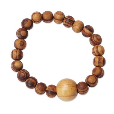 Alternate image for Handcrafted Sese Wood Beaded Stretch Bracelet from Ghana Wooden Universe