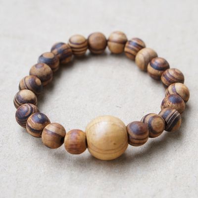 Alternate image for Handcrafted Sese Wood Beaded Stretch Bracelet from Ghana Wooden Universe